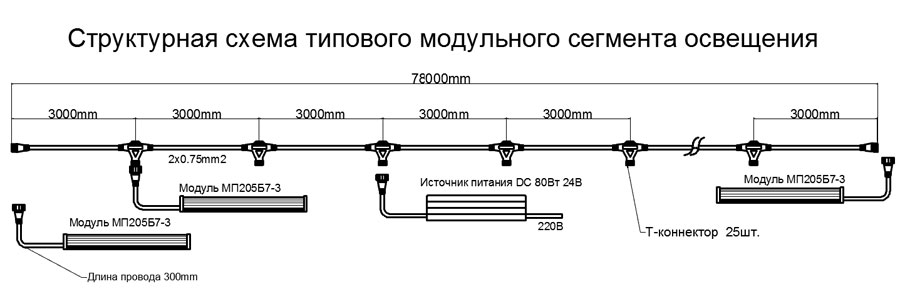 Структурная схема типового модульного сегмента освещения ПЛУТОН-001